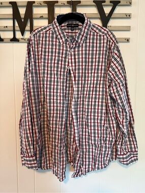 Beverly Hills Polo Club Men’s Red, White & Black Plaid Button-Down Shirt 3XLB